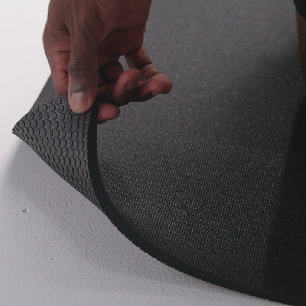 The patterned underside that keeps the exercise mat from sliding