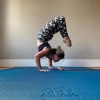 Handstand on a blue Yo Gorilla Mats yoga mat